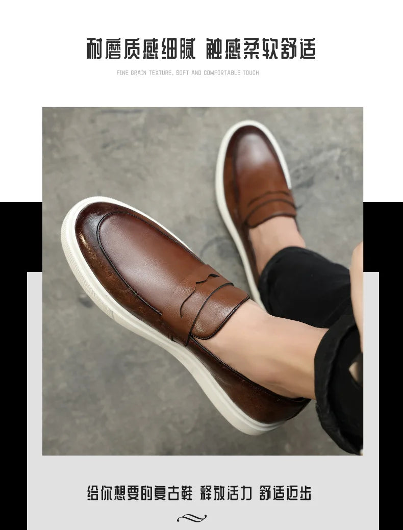 New 2025 Summer Men Casual Slip On Dress Shoes Black Brown British Style Platform Men Driving Loafers Shoes