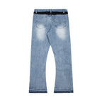 American retro washed letter spliced denim trousers high street trendy brand couple loose straight micro-flared long trousers