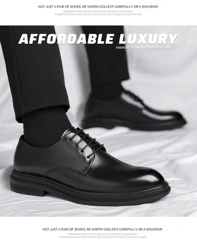 Mens Black Leather Shoes Autumn British Style Formal Business Footwear Low Top Commute Style Dress Shoes For Suits