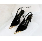 Elegant Women Green High Heel Velvet Pumps Wedding Party Slingback Sandals Metal Pointed Toe Hollow Buckle Wine Red Shoes