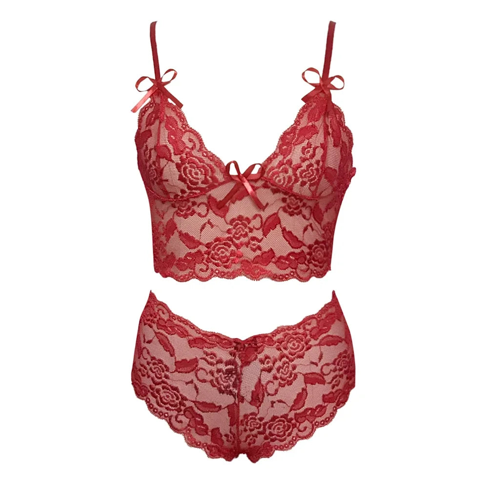 2026 NEW Thin Lace Flower Printed Underwear Suit Sexy Women Lingerie Set Female Adjustable Shoulder Strap Triangle Cup Bralettle