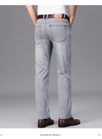 2026 Brand Thin or Thick Material Straight Cotton Stretch Denim Men's  Business Casual High Waist Light Grey Blue Jeans