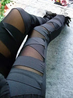 Fashion Elastic Black Bandage Pants Femme Punk Rock Trouser Sexy Leggings Mesh Women Leggins Gothic Slim Streetwear Leggings