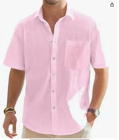 Men's Cotton Linen Short Sleeve Shirt Casual Button Down Shirt with Pocket Summer Beach Breathable Loose Tops Large size S-6XL