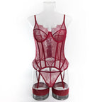 Willowy Women's Lingerie Sets Sexy Corset Lace Bra and Panty 2PCS with Stockings Sheer Outfits Sissy Girl's Intimate Underwear
