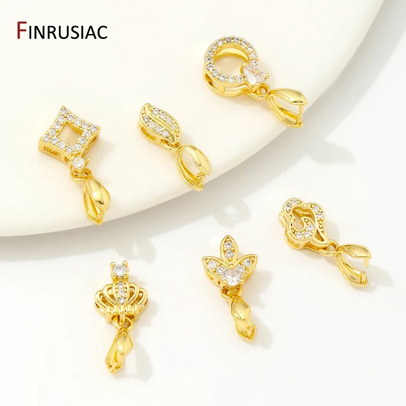 Brass Crystal Agate Pendant Pinch Bails,18k Real Gold Plated Inlaid Zircon Pendant Clips Clamp Pinch Bail,Supplies For Jewelry