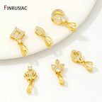 Brass Crystal Agate Pendant Pinch Bails,18k Real Gold Plated Inlaid Zircon Pendant Clips Clamp Pinch Bail,Supplies For Jewelry