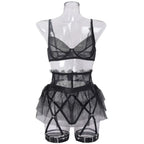 Toucheart 4 Piece Set Sexy Lingerie Set Lace Perspective Bra Women Mesh Patchwork Ruffled Skirt Garter Socks Sexy Underwear Suit