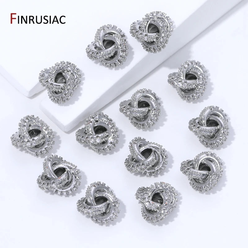 18K Gold Plated Brass With Zircon Round Twist Beads For Bracelets,Separator Bead,Spacer Beads For DIY Jewelry Making Accessories