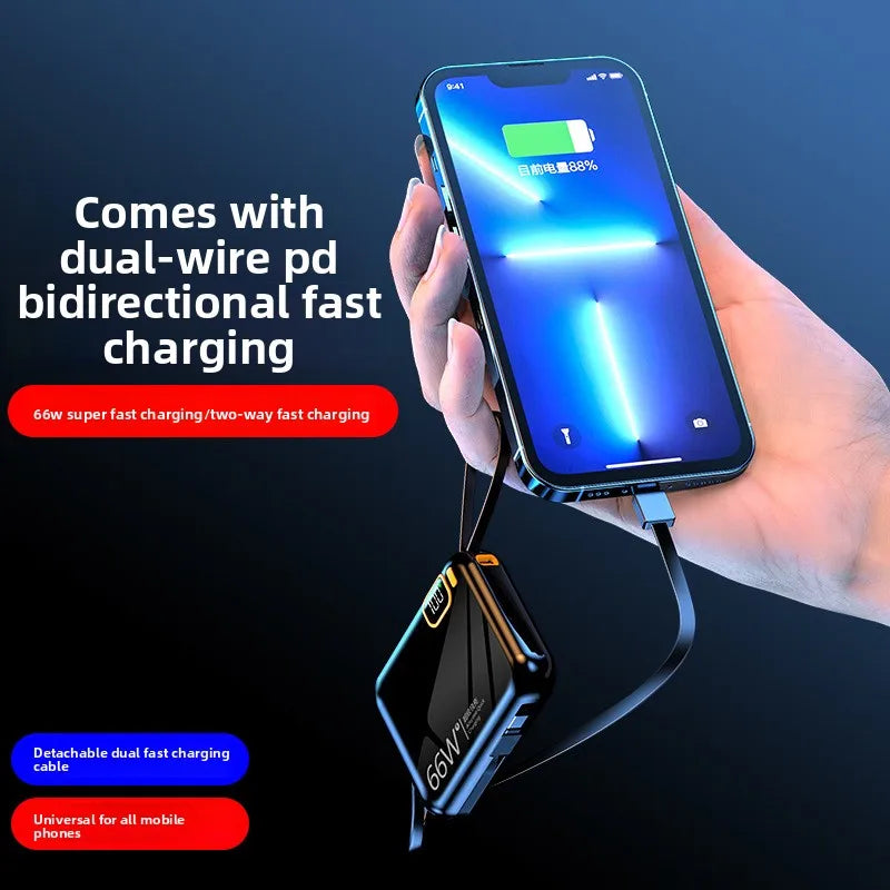 66W 10000/20000mAh Power Bank for IPhone Huawei and Samsung Mobile Phones Built-in Cable PD Two-way Power Bank