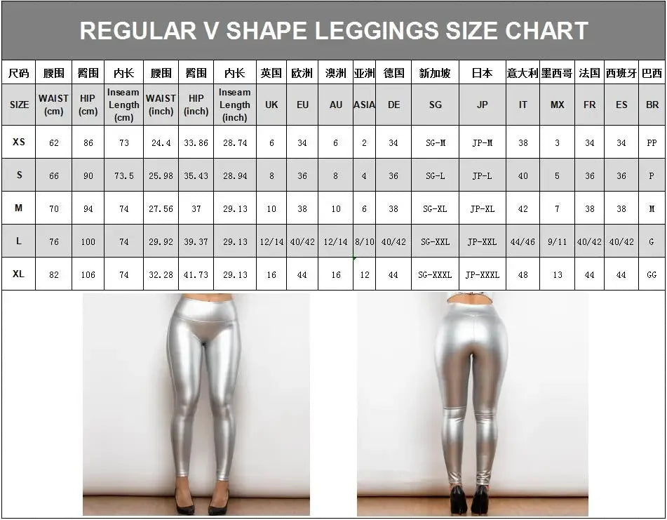 Shascullfites Melody Regular V Shape Leggings High Waist Leather Leggings X Cross Pants Faux Leather Pants Metallic Leggings