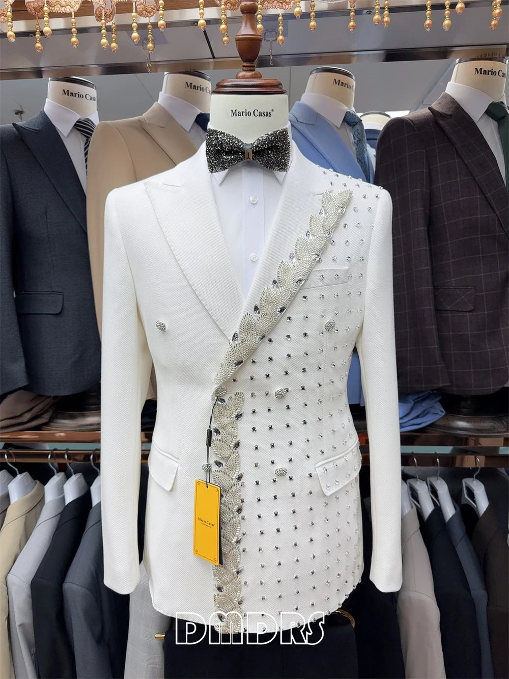Two Pieces Formal Blazer Pants Set, Crystals Beaded Party Tuxedos Beaded Wedding Groom Suit Set, Luxurious Men's Formal Suit