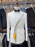 Two Pieces Formal Blazer Pants Set, Crystals Beaded Party Tuxedos Beaded Wedding Groom Suit Set, Luxurious Men's Formal Suit