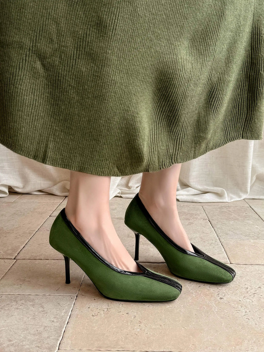 Krazing Pot Superstar Kid Suede Shallow Square Toe High Heels Spring Autumn Shoes Office Lady Party Wedding Dress Women Pumps