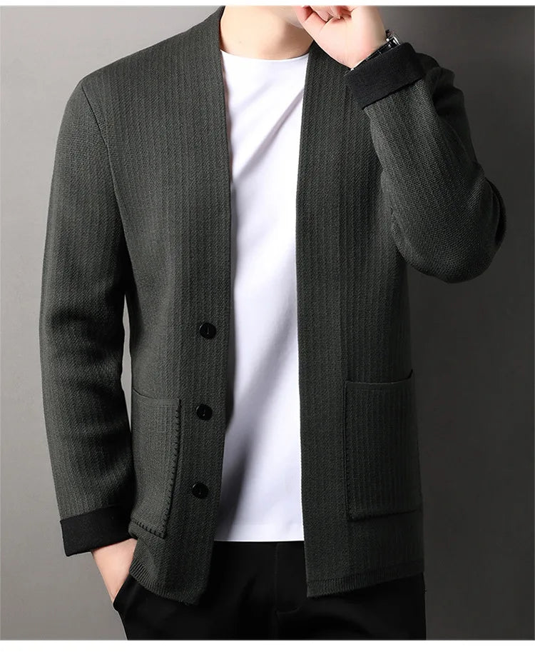 Solid Color Men's Knitted Cardigan Spring Autumn New Fashion Casual Wearable Sweater Middle-aged Coat
