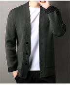 Solid Color Men's Knitted Cardigan Spring Autumn New Fashion Casual Wearable Sweater Middle-aged Coat