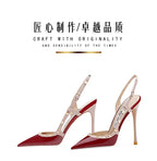 New Sexy Wine Red European and American High Heels for Women Slim Heels Pointed Toes, Shallow Mouth, Riveted Single Shoe Sandals
