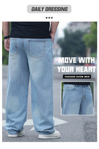 FENROOST Plus Size Men's High Waist Straight Leg Jeans Four Seasons Loose Baggy Denim Trousers Casual Versatile Long Pants New