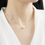Wedding Real Black Natural Freshwater Pearl Necklace,925 Sterling Silver Pearl Pendant Wife Mother Birthday Gift White Grey