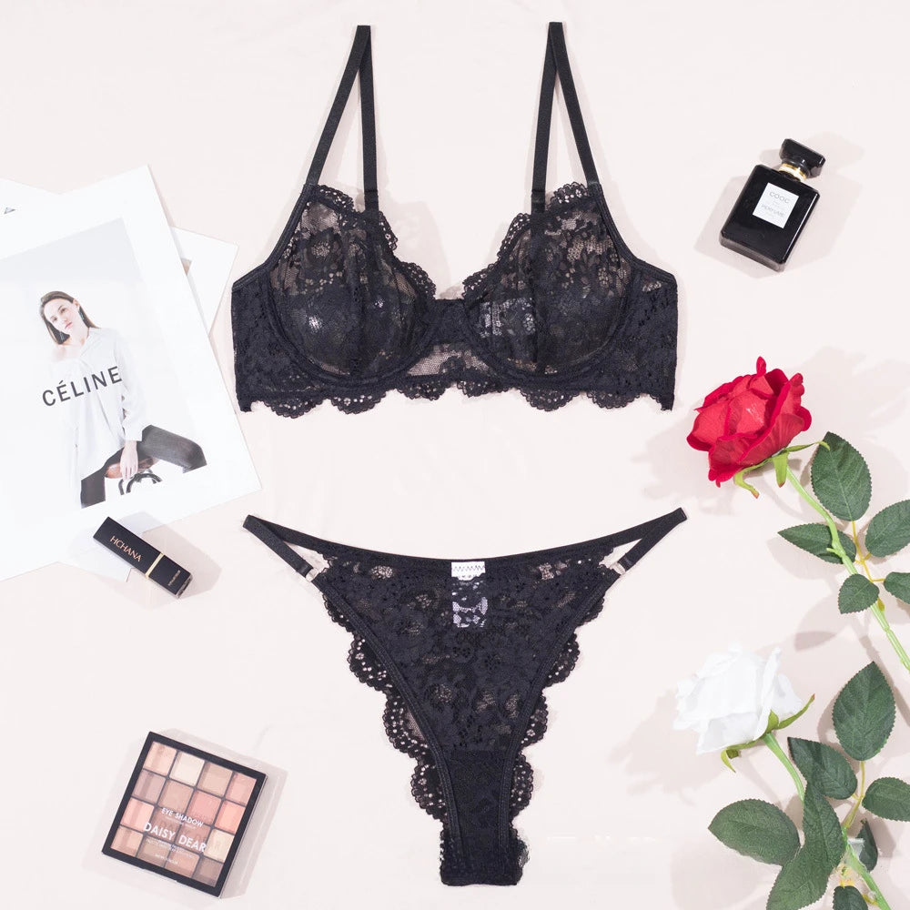 Tornova Sexy Lace Lingerie Suit for Women Mesh See-through Sexy Interesting Lingerie Two-Piece Ladies Body Shaping Underwear Set