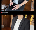 Men's Summer New Slim Fit 3/4 Sleeve Blazer Set Thin Seven-Point Sleeve Suit Outfit Casual Business Two-Piece Set