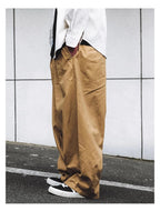 Solid Color Wide Leg Cargo Pants Mens Baggy Pleated Streetwear Elastic Waist Casual Loose Trousers Men