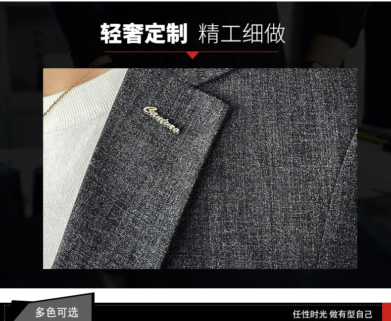 Men's Summer New Slim Fit 3/4 Sleeve Blazer Set Thin Seven-Point Sleeve Suit Outfit Casual Business Two-Piece Set