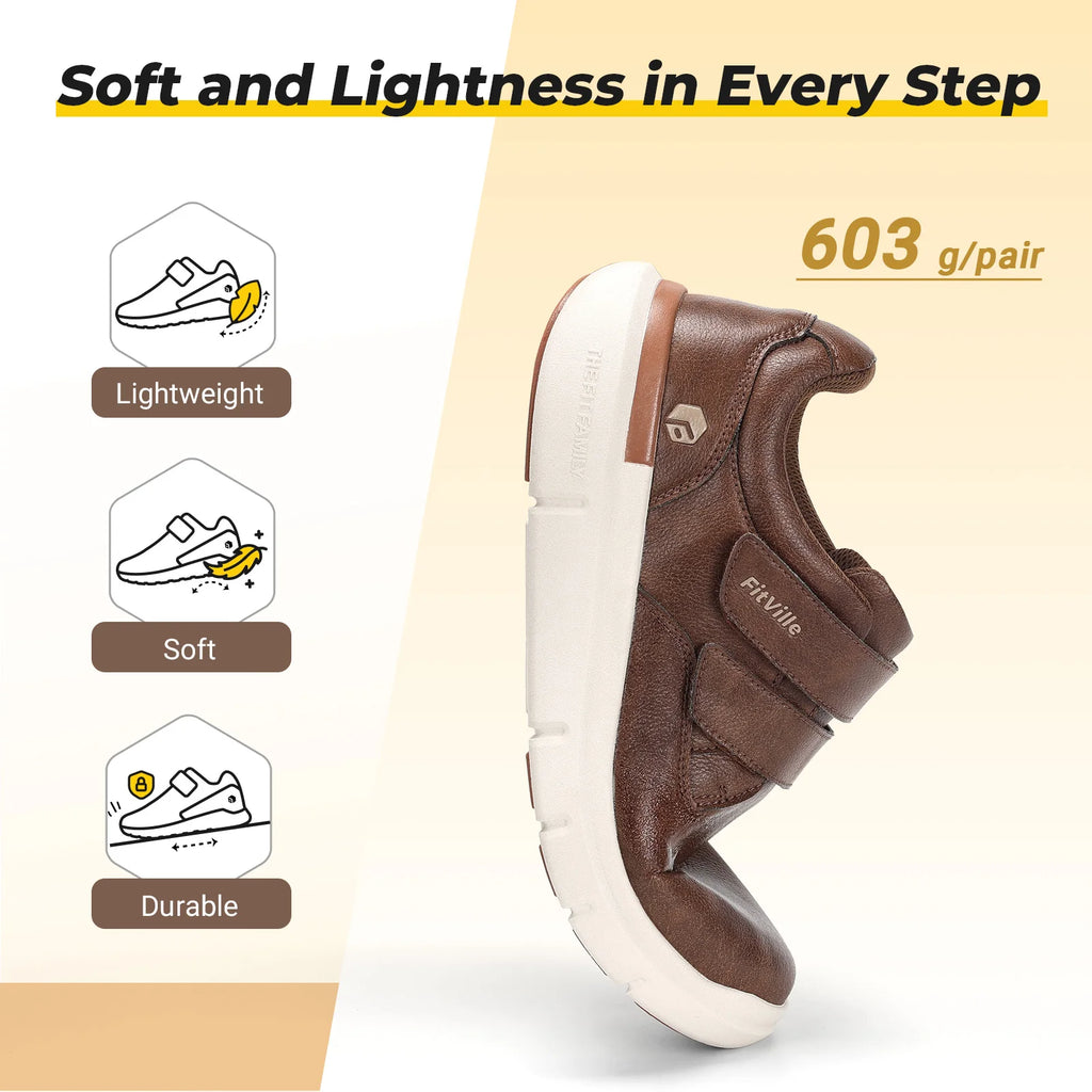 FitVille Wide Diabetic Shoes Dress Business Formal Casual Shoes for Men Slip on Walking Footwear Easy Wear Swollen Feet Comfort