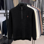 Luxury Quality Men Long-Sleeved Knitwear Mock Neck Half-Zip Thicken Horse Embroidery Spring New Pullover Fashion Casual MensWear