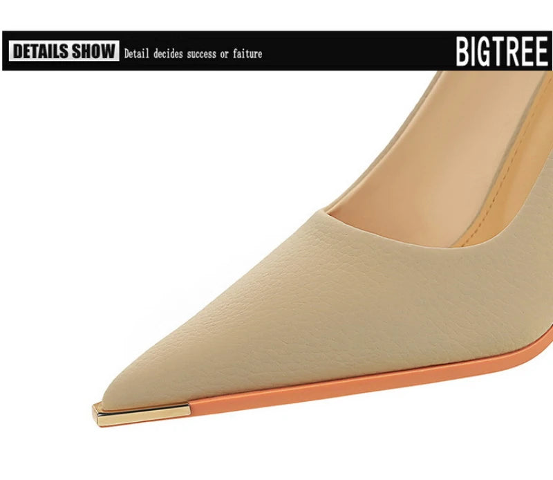Banquet Fashion Metal Toe High Heels Women's Pointed Toe Shallow Mouth Thin Heels Women's Shoes Temperament Single Shoes