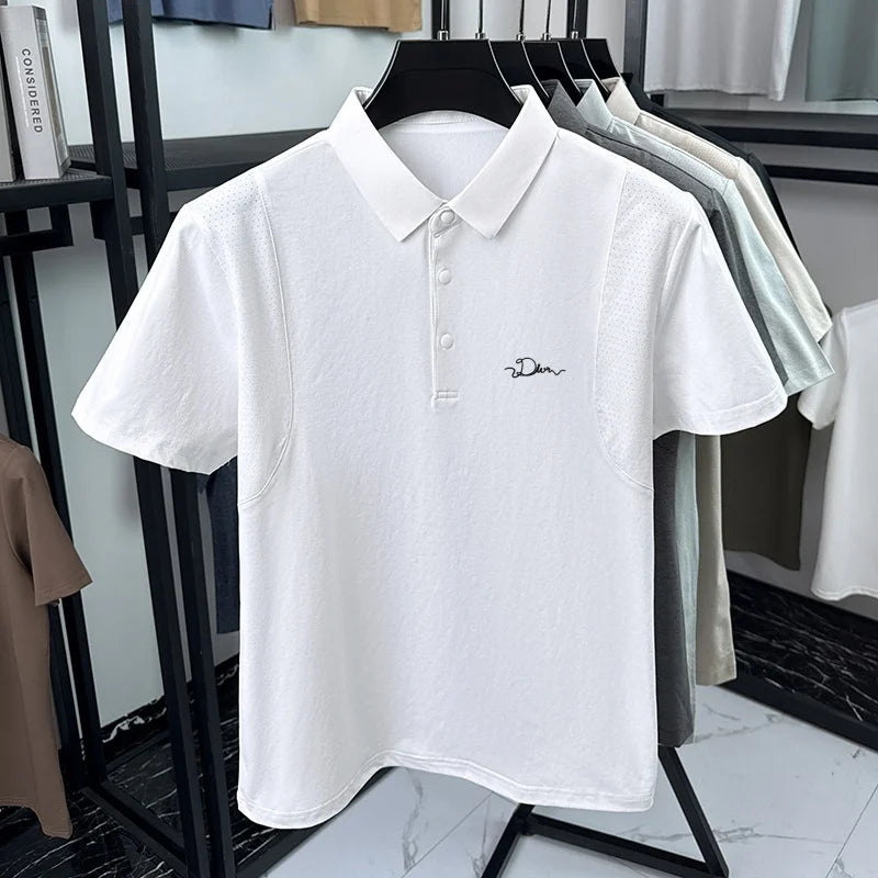 men's summer short sleeved sports polo shirt letter printed breathable t-shirt with air holes casual fashionable men's clothing