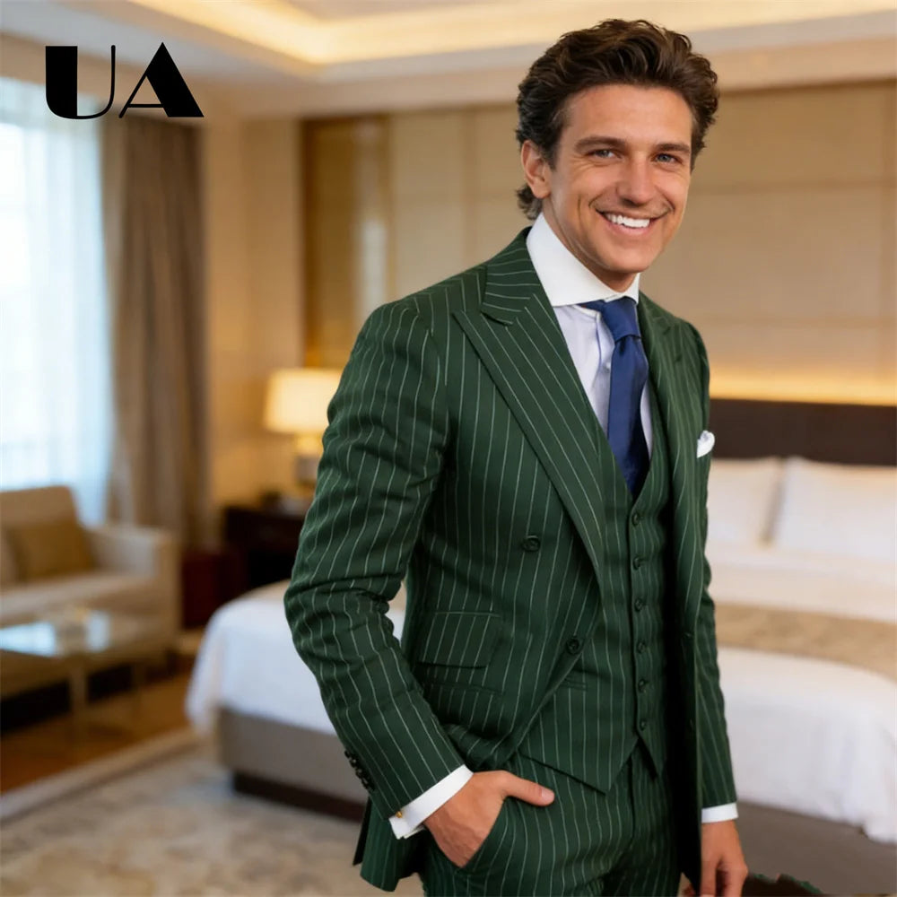 Striped Three Piece Formal Suit for Men, Jacket Pants Waistcoat Custom Tailored Business Suit Set, Plus Size Tuxedo Prom Suit