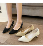 Beige Pointed Toe Kitten Heel Pumps Slip On Dress Shoes Comfortable Non Slip For Business Office Wedding Party Daily Wear  New