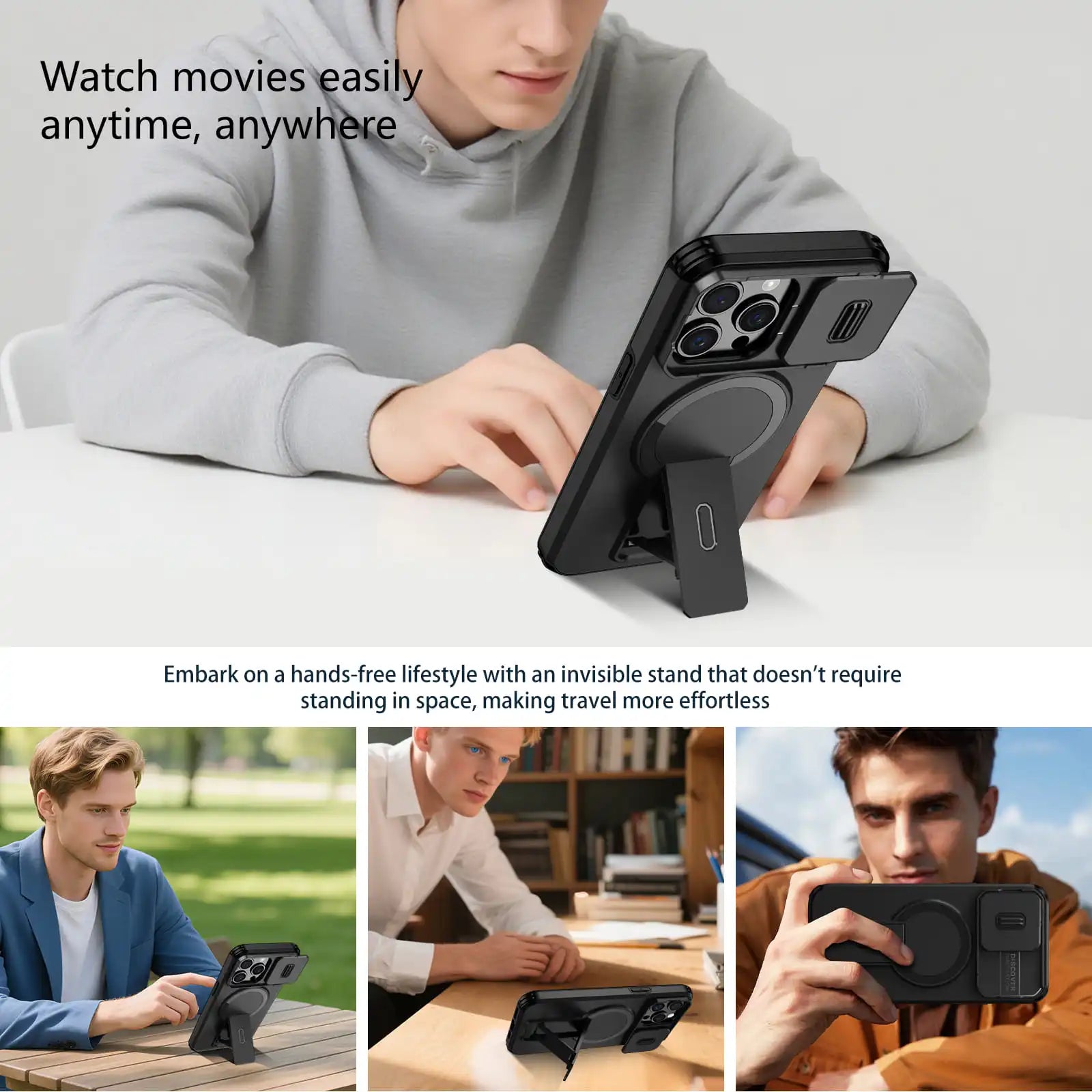 Wefor for iPhone 15/14/13/12/11 Pro Max 15 Plus Case with Camera Control Cover and Adjustable Kickstand,Compatible with Magnetic