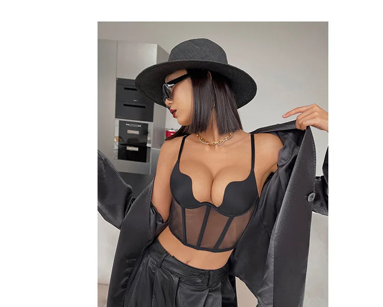 Women Push Up Bra Sets Transparent Lingerie Sexy Shaper Bra Beauty Back Comfortable Underwear Adult's Fishbone Gauze Bralette