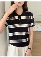 WinvyNee Summer Top Women's 100% Cotton Striped Polo T Shirt Women's Clothing Short Sleeve Casual Oversized Pullover A1522077
