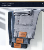 2026 Brand Thin or Thick Material Straight Cotton Stretch Denim Men's  Business Casual High Waist Light Grey Blue Jeans