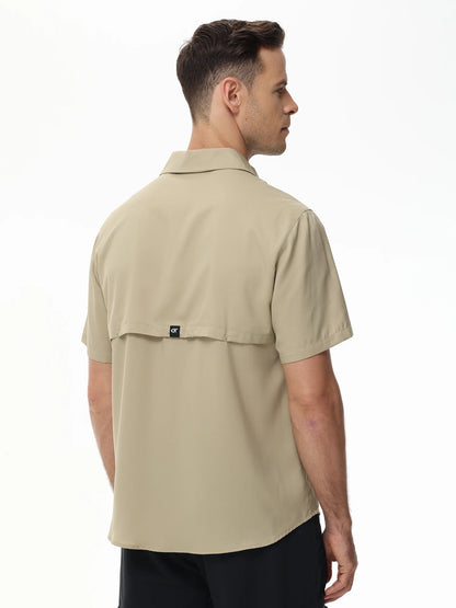 Summer Men's UPF 50+ Fishing Shirts, Lightweight Breathable Short Sleeve Cargo Shirt, Button Down Tactical Shirts Workout