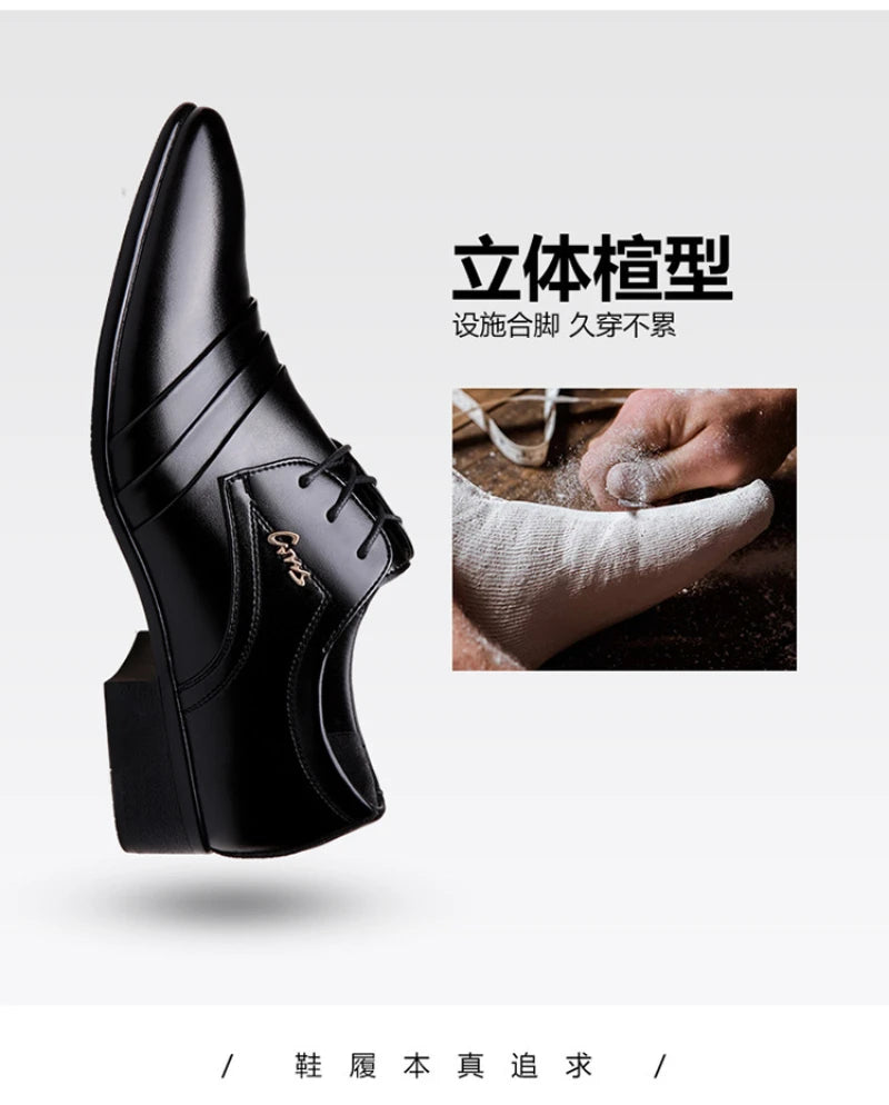 Mens Black Genuine Leather Cap Toe Lace Up Formal Business Office Groom Wedding Daily Wear Dress Shoes British Style Fashion