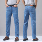 2026 Summer Thin Men's Elastic Cotton Jeans Fashion Blue Comfortable Business Straight Casual Pants Brand Male Clothes Trousers