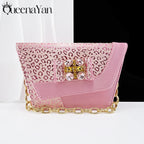 Queena Yan  2025 Shiny Italian Fashion Pointed Toe Women Heel Fashion Rhinestone Decoration Pink Color Shoes And Bag Set