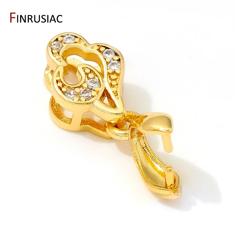 Brass Crystal Agate Pendant Pinch Bails,18k Real Gold Plated Inlaid Zircon Pendant Clips Clamp Pinch Bail,Supplies For Jewelry