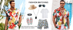 Men's Summer Shirt Vintage Patchwork Printed Button Lapel Short Sleeve Shirt Tropical Vacation T Shirt Fashion Soft Men Clothing