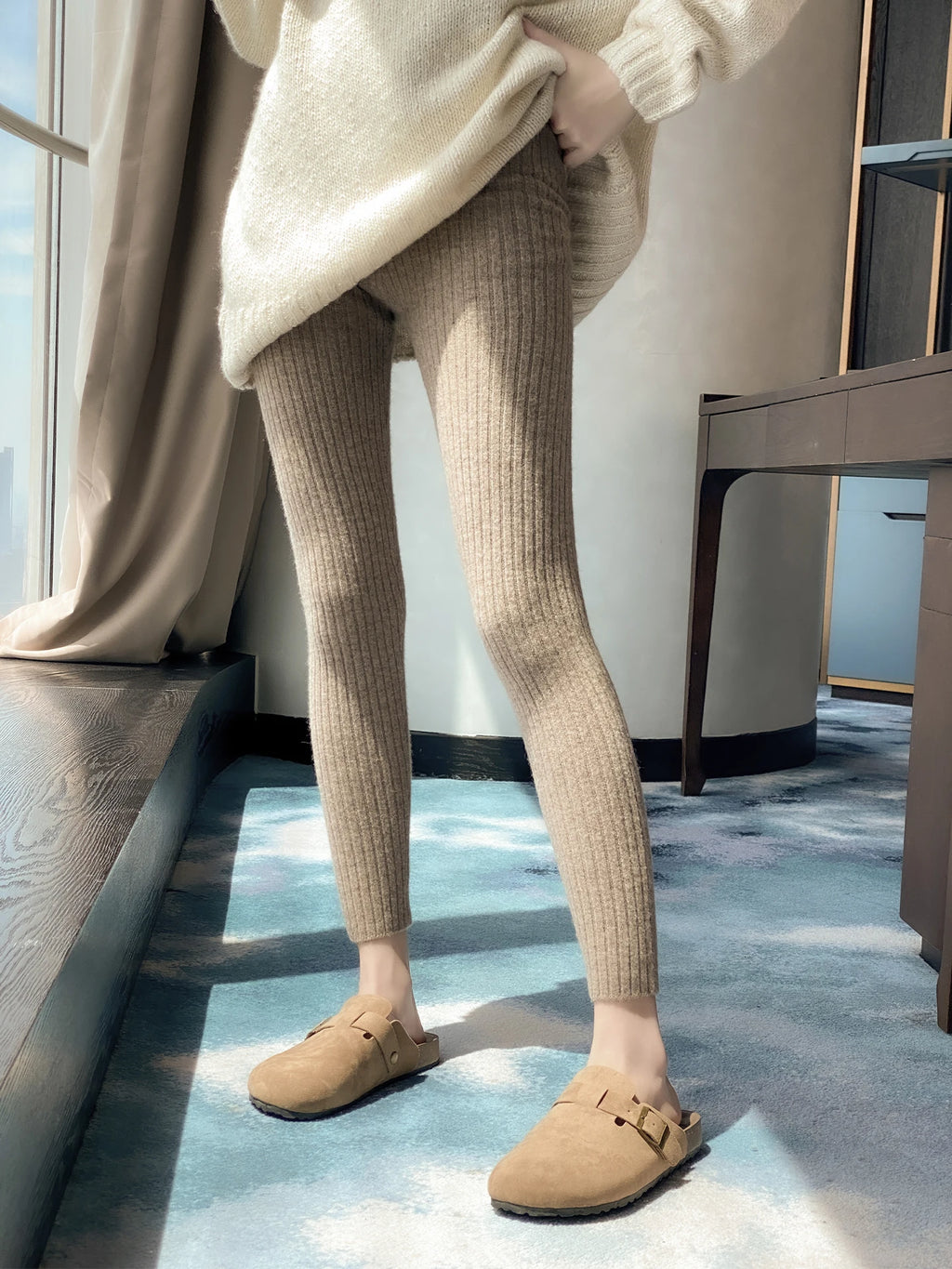 Autumn Winter 100% Merino Wool Leggings for Women Thickening Leggings Small Feet Pencil Pants Outdoor Casual Stretchy Pants