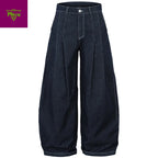 【Mirrordust】Pleated Baggy Jeans Men Loose Wide Leg Jeans Trousers Streetwear Harajuku Hip Hop Jeans Denim Pants