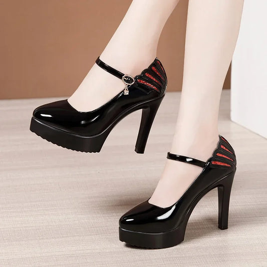 11cm Small Size 32-43 White Wedding Shoes Patent Leather Platform Pumps 2026 Formal Thin High Heels Shoes Model Office Party