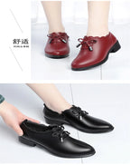 CINESSD 2023 New Fashion Lace Leather Platform Pumps Korean Style Casual Waterproof Pointed Toe Shoes for Women Spring Autumn