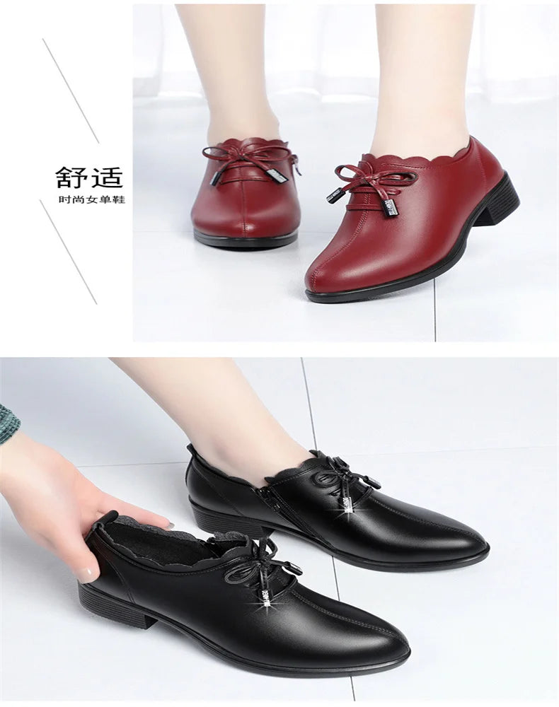 CINESSD 2023 New Fashion Lace Leather Platform Pumps Korean Style Casual Waterproof Pointed Toe Shoes for Women Spring Autumn