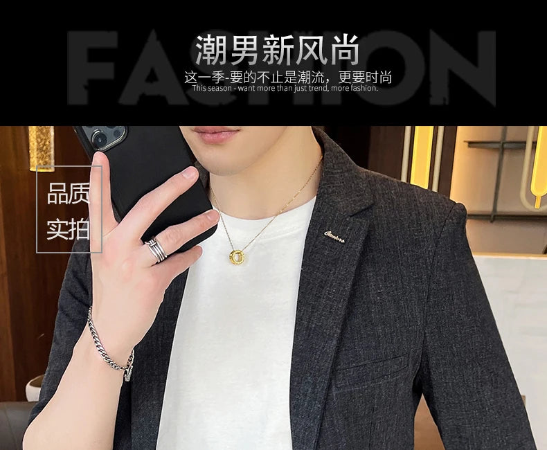 Men's Summer New Slim Fit 3/4 Sleeve Blazer Set Thin Seven-Point Sleeve Suit Outfit Casual Business Two-Piece Set