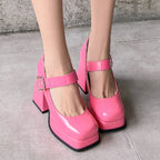 Women's High Heels Pumps Mary Jane Shoes Platform Pink Black Wine Red White Block Heeled Working Party Dance Wedding Shoe Female